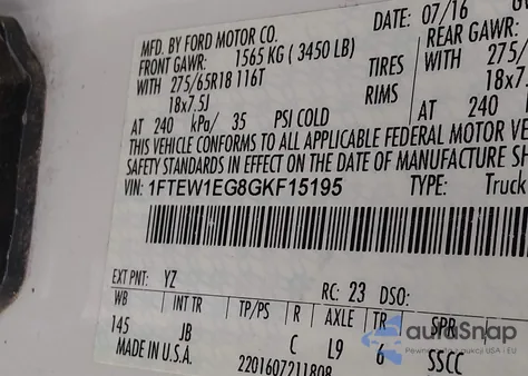 2016 Ford F-150 Xlt z USA, uszkodzony, nr VIN 1FTEW1EG8GKF15195